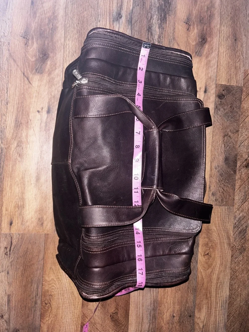 Piel Leather Travel Duffel Bag with Side Pockets Dark Brown Chocolate 19x11x10